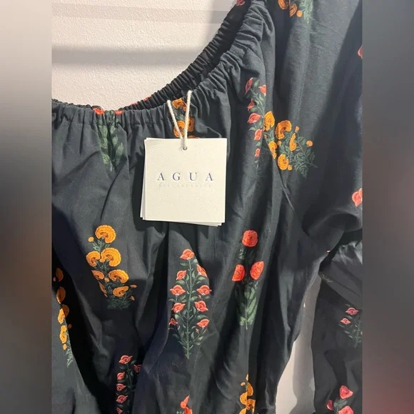 NWT Agua By Agua Bendita Almendra Dahlia Floral Off Shoulder Maxi Dress Sz Large - Picture 8 of 11